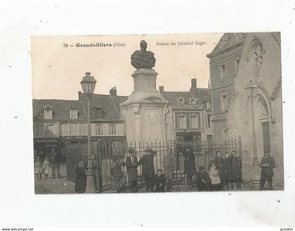 GRANDVILLIERS (OISE) 70 STATUE DU GENERAL SAGET  (CAFE FRION .CHARCUTERIE .CHAUSSURES JUMEL LEMBOURBE) 1918