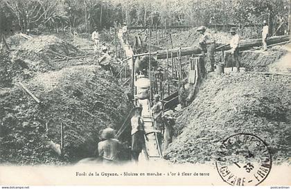Guyane - Forêt de la Guyane - Sluices en marche - L'or à fleur de terre - Ed. Bruère-Dawson - La Conscience
