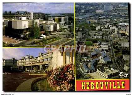 CPM Herouville Saint Clair Le theatre L'hotel de ville Vue aerienne du centre ville