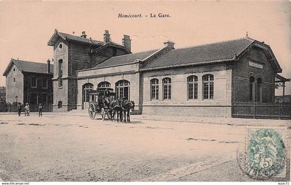 Dép 54 - Chemins de fer - Gares - Attelage de chevaux - Homécourt - La gare - état