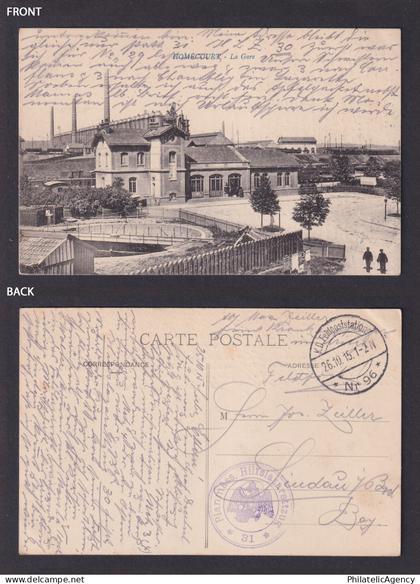Vintage postcard France Homecourt station railway street view WWI Feldpost
