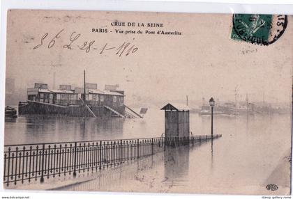 Paris – Inondazione della Senna (Crue de la Seine), 1910 – Veduta dal Pont d’Austerlitz – Cartolina viaggiata