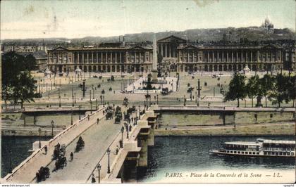 CPA Paris Place de la Concorde et la Seine Peniche Sacre Coeur Montmartre