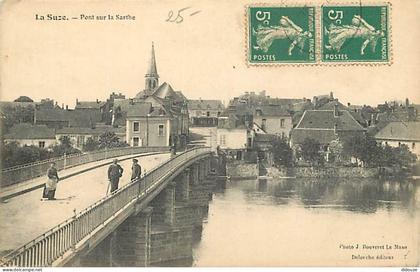 72 - La Suze - Pont sur la Sarthe - Animée - Oblitération ronde de 1915 - CPA - Voir Scans Recto-Verso