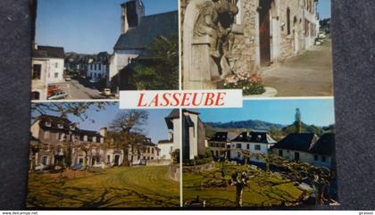 CPSM LASSEUBE 64 ROUTE DU JURANCON EGLISE RUE PRINCIPALE FONTAINE PLACE
