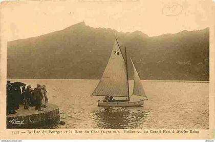 Carte Postale Ancienne - 73 - Lac du Bourget - Le Lac du Bourget et la Dent du Chat - Voilier vu du Grand Port à Aix les
