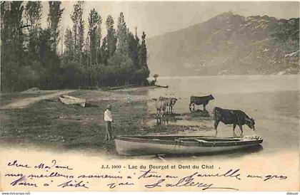 Carte Postale Ancienne - 73 - Le Bourget du Lac - Lac du Bourget et Dent du Chat - Animée - Barques - Vaches - CPA - Voi