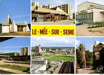 CPSM La Mee sur Seine (Seine et Marne) L'eglise de l'immaculee conception Le Centre Commerciale Resi