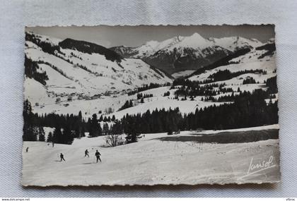 Cpsm 1951, Les gets, les pentes de la Turche, le village des Gets et pointe de Nanteaux, Haute Savoie 74