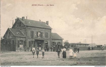 FRANCE - Ascq - Gare - Calèche - Transport ferroviaire - animé - Ed Hebert - oblit ambulante - Carte postale ancienne