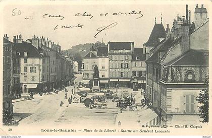 39 - Lons le Saunier - Place de la Liberté - Statue du Général Lecourbe - Animée - Précurseur - Oblitération ronde de 19