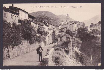 FRANCE, Vintage postcard, Lucéram, Entrance to the Village