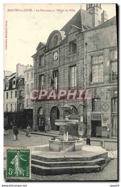 CPA Mantes la Jolie La Fontaine et l'Hotel de Ville