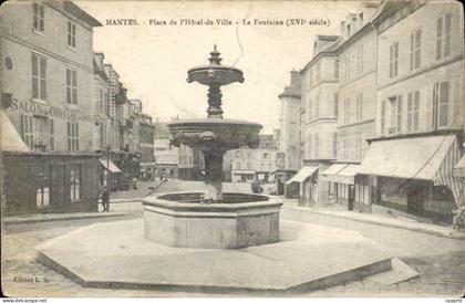 Mantes CPA Place de l'hotel de ville la fontaine (salon de coiffure coiffeur)