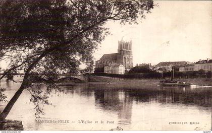 Mantes la Jolie - L'Eglise et le Pont CPA