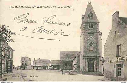 72 - Marolles les Braults - L'Eglise et la Place - Animée - CPA - Voir Scans Recto-Verso