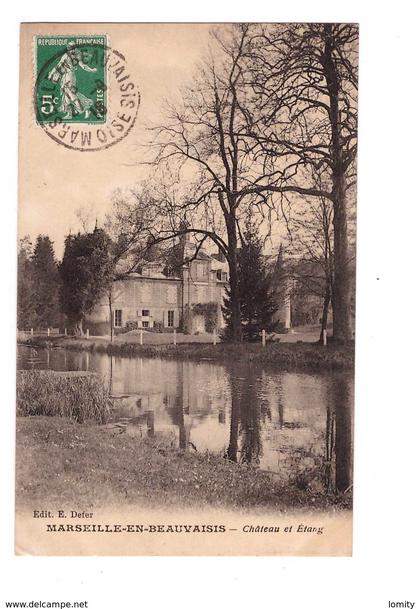 60 marseille en beauvaisis chateau et etang cachet marseille en beauvaisis 1916