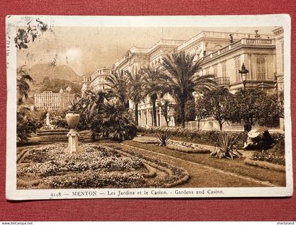 Cartolina - Menton - Les Jardins et le Casino - Gardens and Casino - 1938