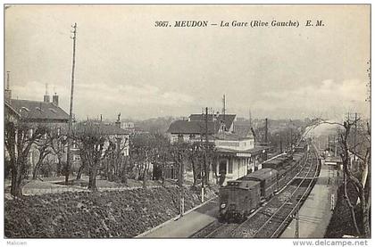 - ref -J 342 - hauts de seine - meudon - la gare (rive gauche ) - train - ligne de chemin de fer - carte bon etat -