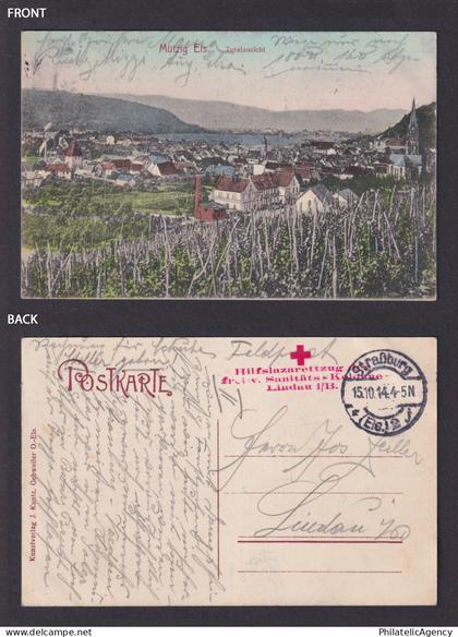 Vintage postcard France Mutzig Molsheim vineyard panorama WWI Feldpost Red Cross