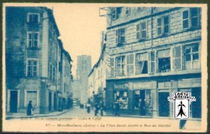 42 Montbrison - 115 - Montbrison (Loire) - La Place Saint-André et Rue du Marché - sépia