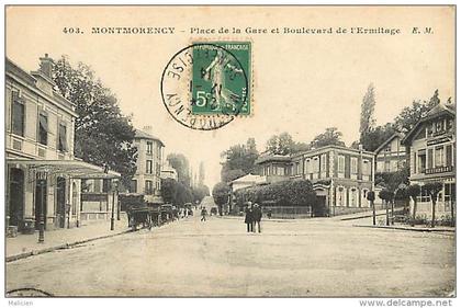 - ref K 487 -  val d oise - montmorency - place de la gare et boulevard de l ermitage - gare - restaurant -