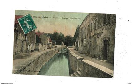 MUSSY-SUR-SEINE LE CANAL QUAI DE L'HOTEL DE VILLE   ( CARTE TOILEE ET COLORISEE )