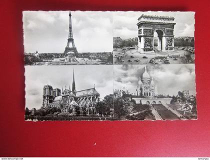 CPA- PARIS --- Notre Dame de Paris  -Tour Eifel - Seine  75 --Multi vues 1945  timbre Gandon