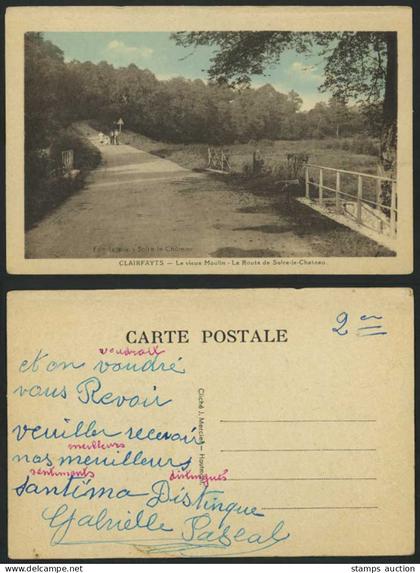 Clairfayts Le Vieux Moulin La Route de Solre-le-Chateau MILL & ROAD Old Postcard