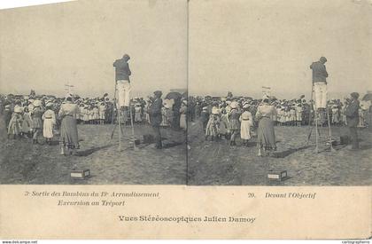 France cpa stereoscopique sortie des bambins du 19 arrondissement excursion au Treport