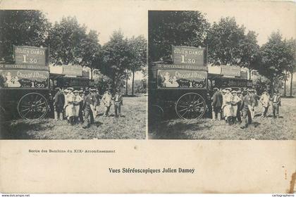 France cpa stereoscopique sortie des bambins du 19 arrondissement excursion au Treport