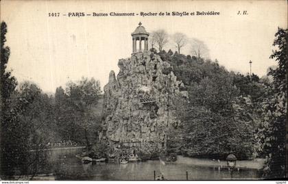 CPA Paris Buttes Chaumont Rocher de la Sibylle et Belvedere