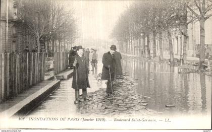 CPA Inondations De Paris Boulevard Saint Germain Janvier 1910