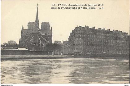 Inondations de Paris (Janvier 1910) - Quai de l'Archevêché et Notre-Dame