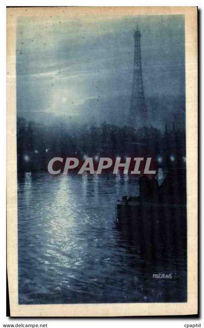 CPA Paris La Nuit Paris By Night Un Coin De Lune Sur La Seine Tour Eiffel