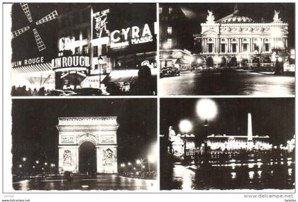 POSTAL 10.-   PARIS  -FRANCIA-   PARIS LA NUIT  -FOTOS VARIAS-  ( EDIT. DU GLOBE )