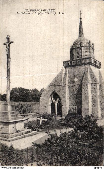 CPA Perros Guirec Le Calvaire et l Eglise XXI s