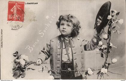 CPA Bons Souhaits Plougastel Daoulas enfant Folklore Costume Coiffe