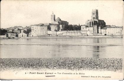 CPA Pont Saint Esprit Vue d'ensemble et le Rhone