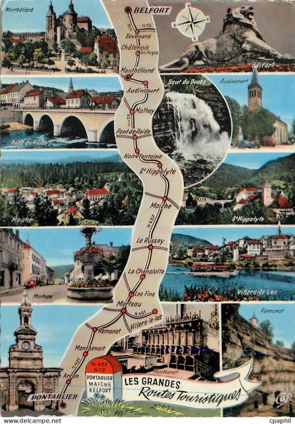 CPM 1533 les grandes routes touristiques de pontarlier a belfort Montbeliard Lion St Hippolyte Villers le lac Pontarlier