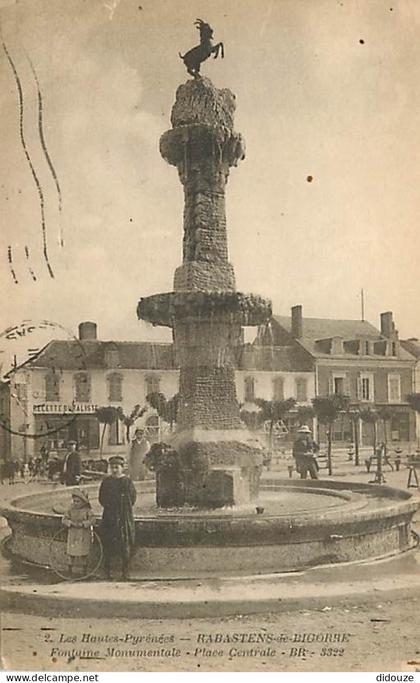 Carte Postale Ancienne - 65 - Rabastens de Bigorre - Fontaine monumentale - Place Centrale - Oblitération ronde de 1921