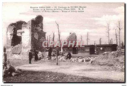 CPA Reims Environs du Ruines de la Station de Sillery Station de Sillery Militaria Train