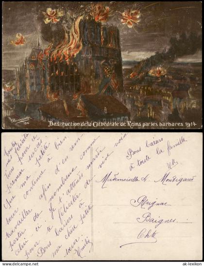 CPA Reims Reims Destruction de la Cathédrale Künstlerkarte 1917