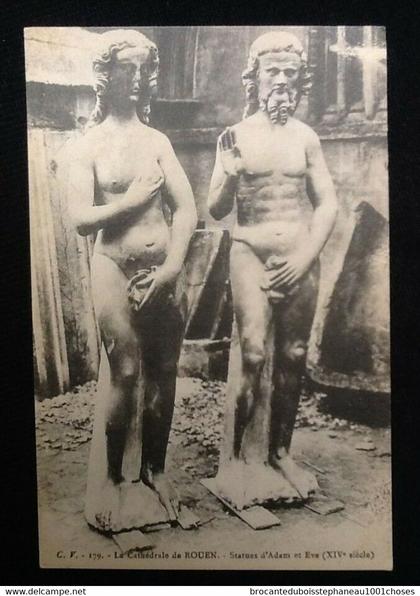 76 Rouen La Cathédrale, Statues d'Adam et Eve