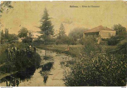 Carte Postale Ancienne - 40 - Sabres - Rive de l'Escamat - Animée - CPA - Oblitération de 1909 - Etat plis - Voir Scans