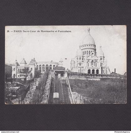 FRANCE 1913, Postcard, Paris, Sacré-Cœur & Funicular, send to Denmark