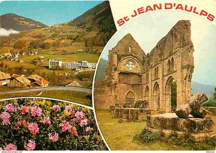 Carte Postale - 74 - Saint Jean d'Aulps - Multivues - Le village de Coupeau - Les ruines de l'Abbaye - Fleurs - Flamme P