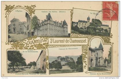 SAINT LAURENT DE CHAMOUSSET - Jolie carte gaufrée avec dorures vues multiples "Souvenir de SAINT LAURENT DE CHAMOUSSET "