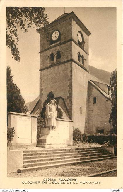 CPM Samoens Clocher de l'Eglise et le Monument