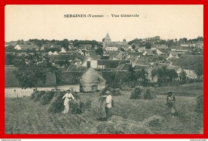 * SERGINES - Vue Générale - Moisson dans les Champs - Animée - 1912